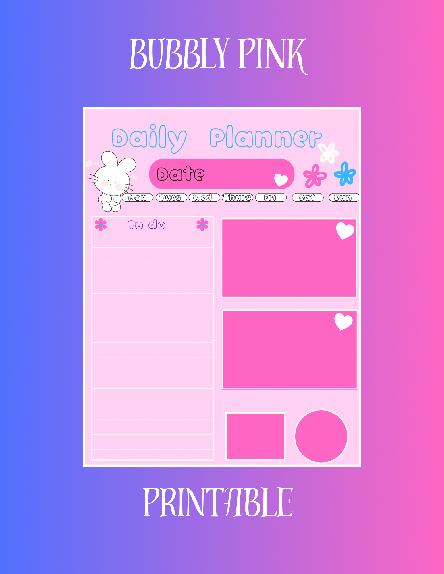 Pink Bunny Daily Planner  Template