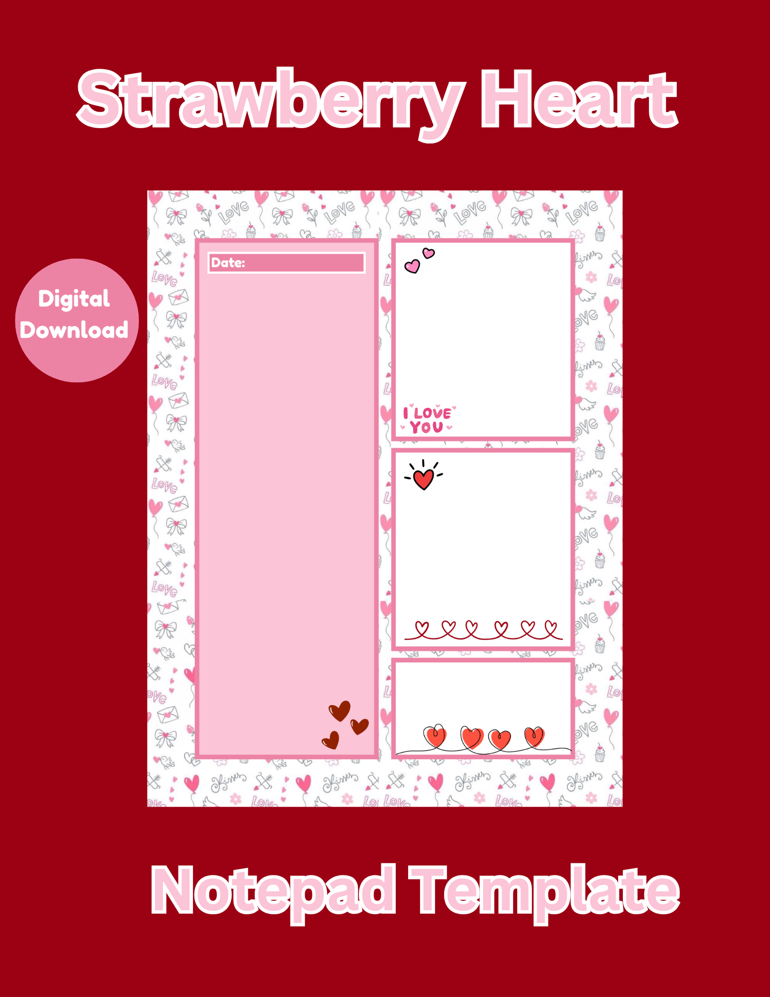 Strawberry Heart NotePad Template